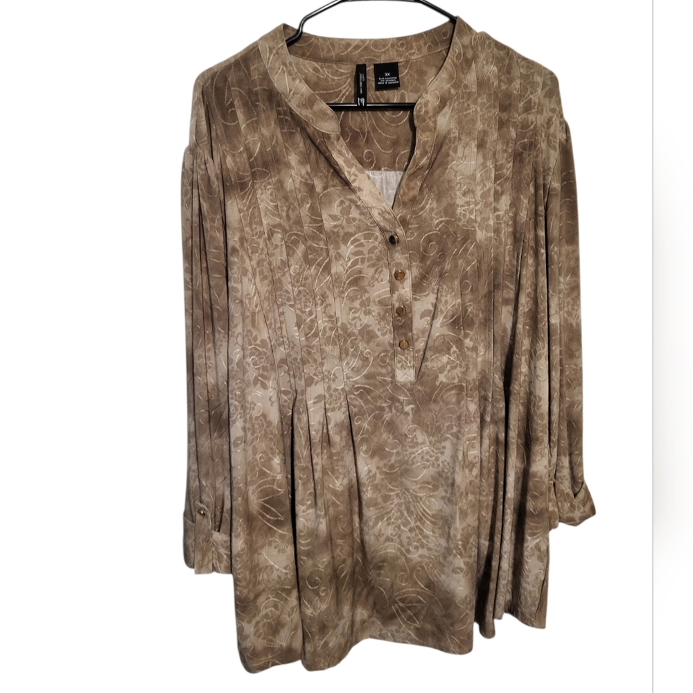 New Directions Curvy Taupe Peasant Womens Top, Plus Size 3X